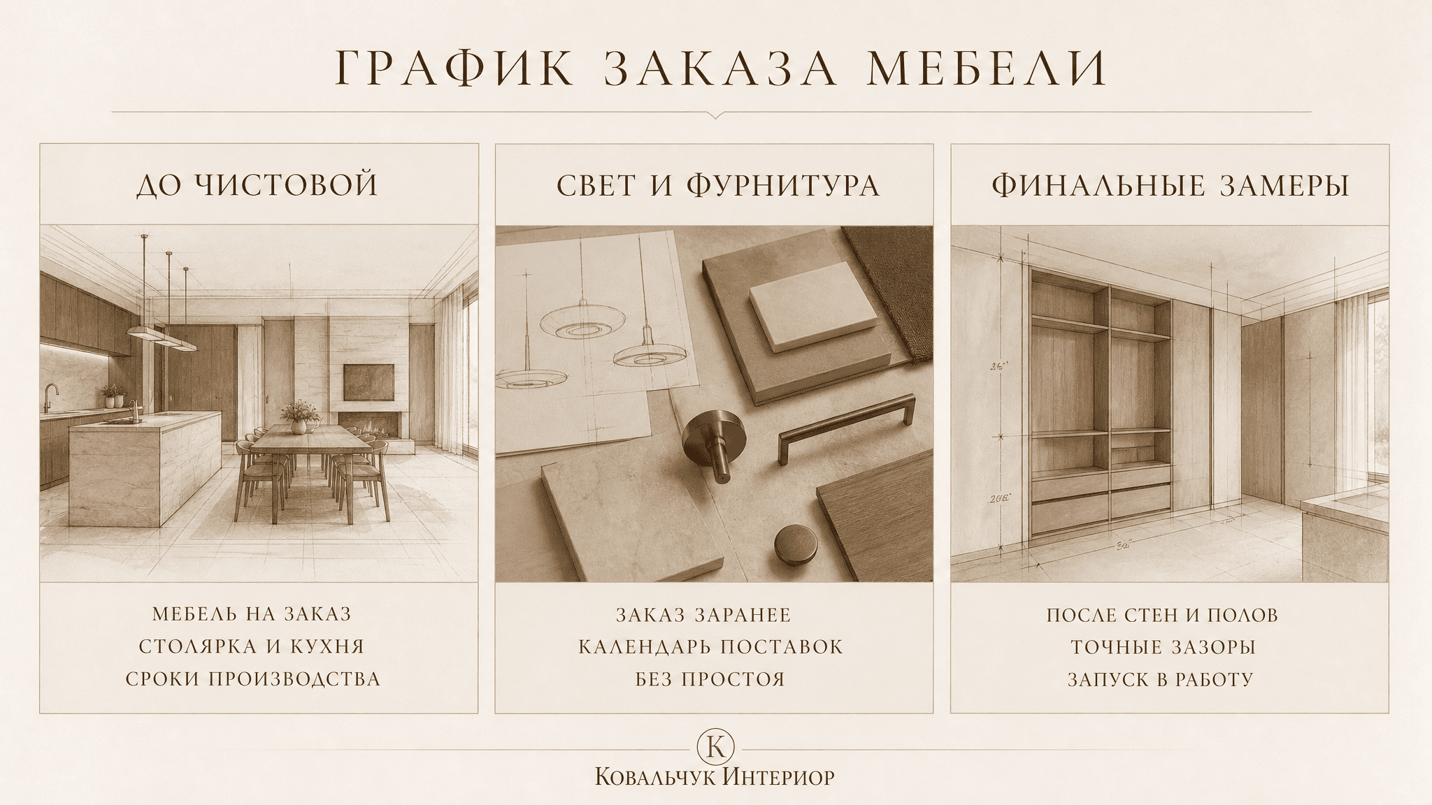 Календарь заказа мебели и светильников по этапам ремонта в дизайн-проекте