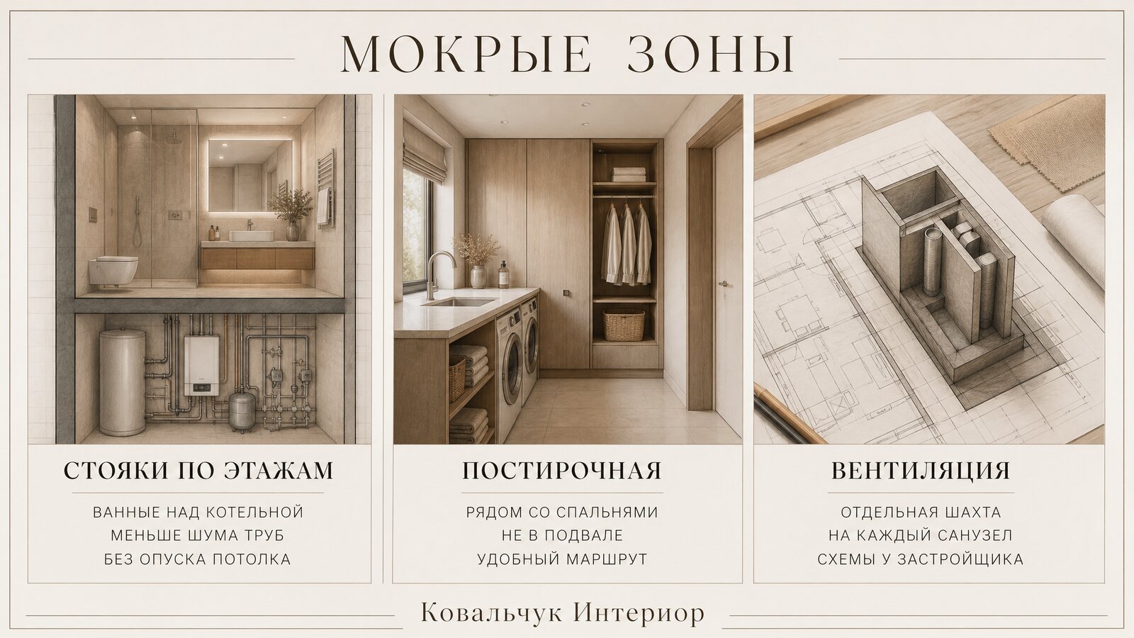 Схема расположения стояков канализации, вентканалов и мокрых зон двухэтажного коттеджа